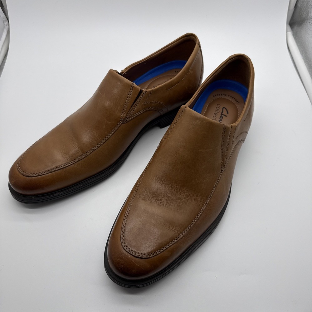 Clarks Collection Men Tan Leather Extreme Comfort Slip On Loafers Apron Toe 9 M